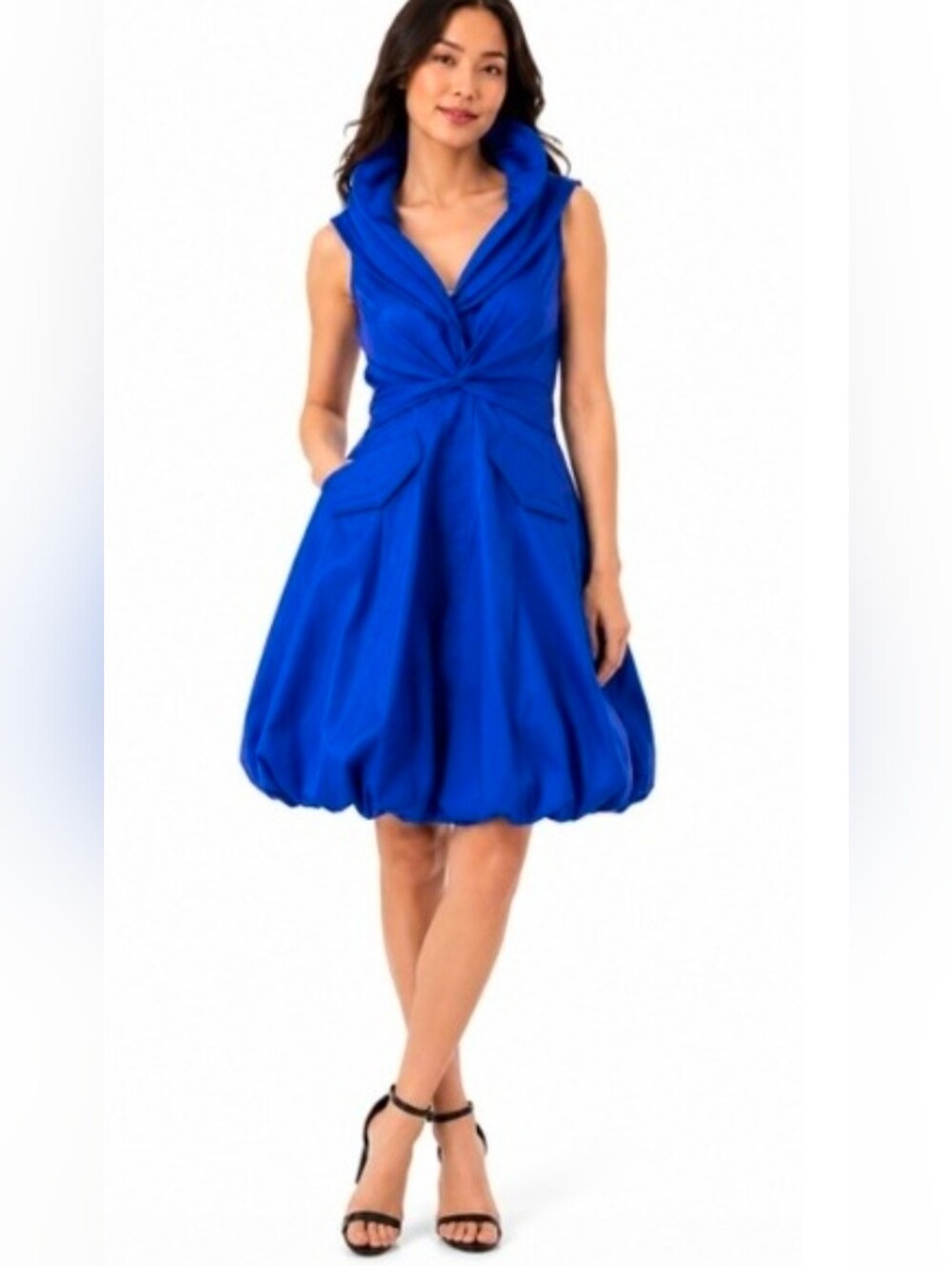Blue Sleeveless Ruffle Tie-Front Dress